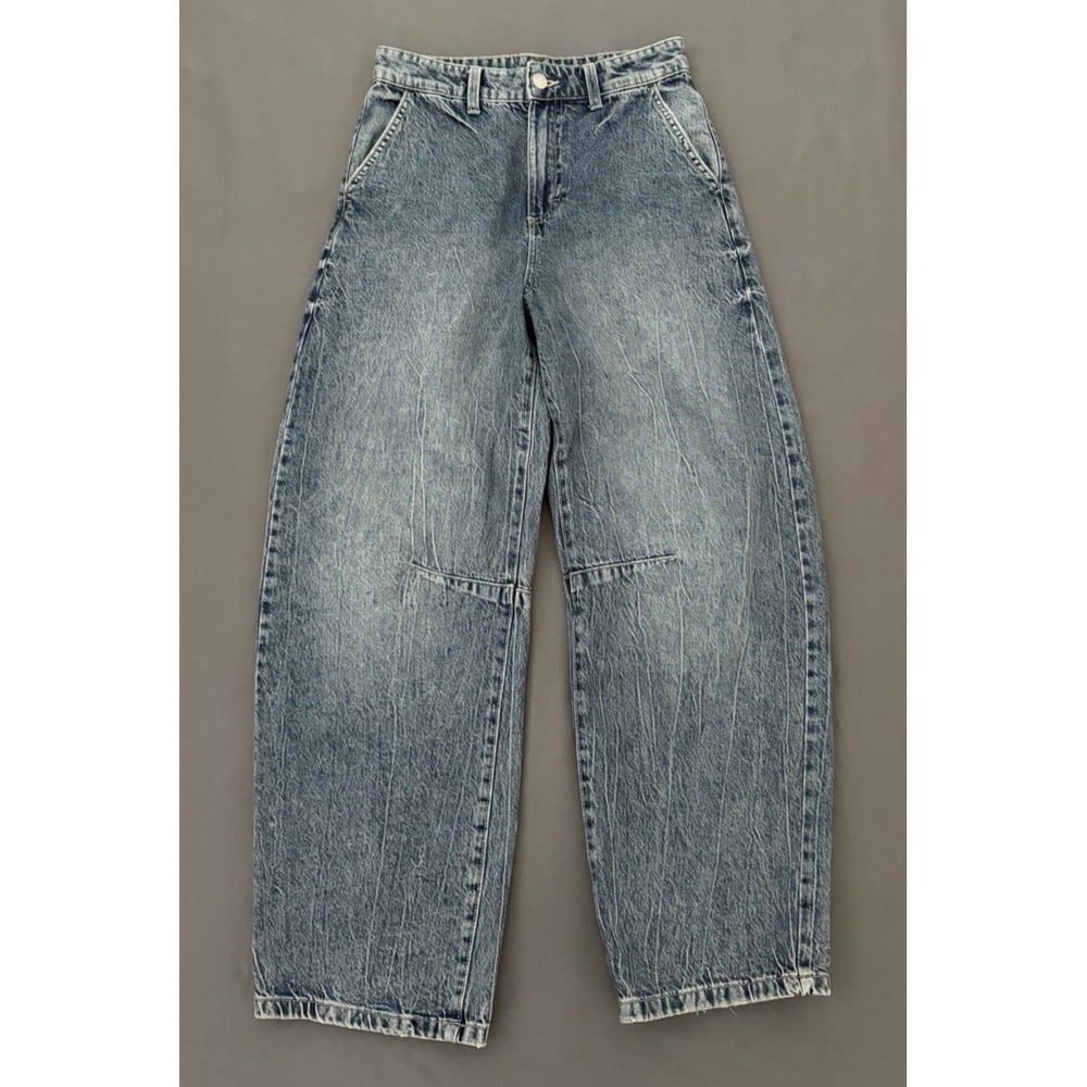 Cotton On Barrel Jeans Womens Size 25 High Rise Dark Wash Wide Leg Slash Pockets